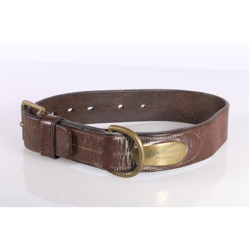 360 - Victorian? brown leather dog collar with brass fittings and plaque 'Sir George D Clerk Penicuik'.