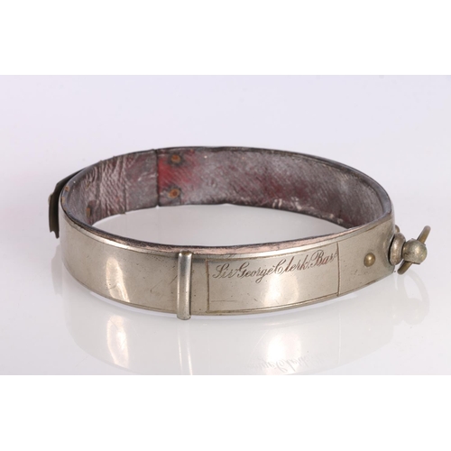 361 - Victorian? leather and white metal dog collar inscribed 'Sir George Clerk Bart'.