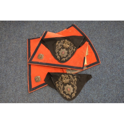 366 - Two Scottish Regimental bullion wire crests on black velvet panels, 50cm x 50cm, and two British Arm... 