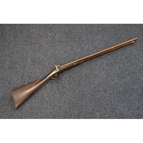 370 - 19th century side by side percussion cap muzzle loading shotgun, the stock with white metal fittings... 