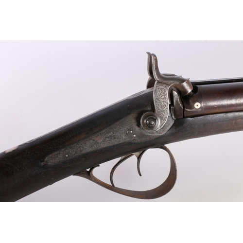 370 - 19th century side by side percussion cap muzzle loading shotgun, the stock with white metal fittings... 