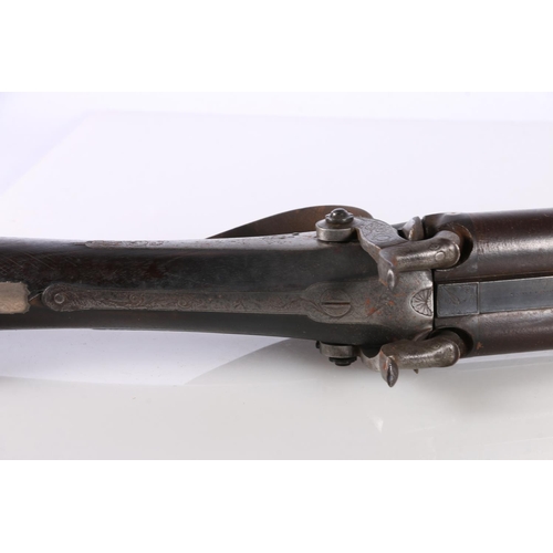 370 - 19th century side by side percussion cap muzzle loading shotgun, the stock with white metal fittings... 