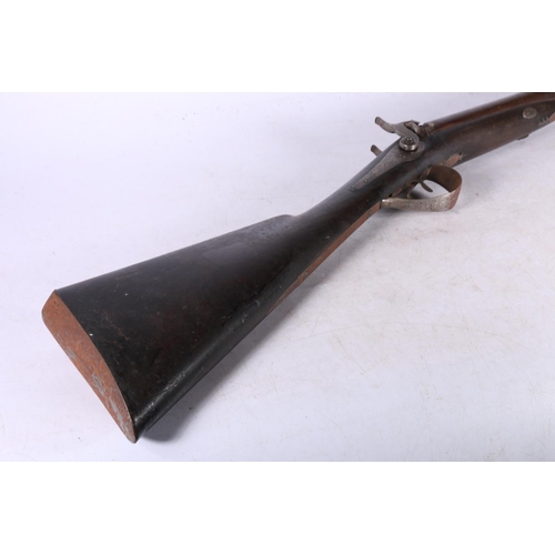 370 - 19th century side by side percussion cap muzzle loading shotgun, the stock with white metal fittings... 