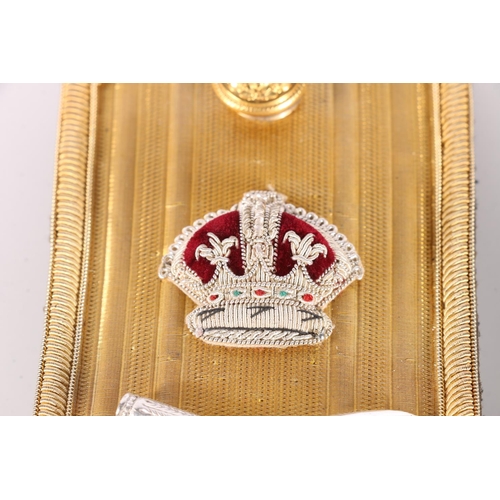 377 - Pair of Matthews & Co. Naval Outfitters bullion wire epaulettes, bearing insignia for the rank o... 