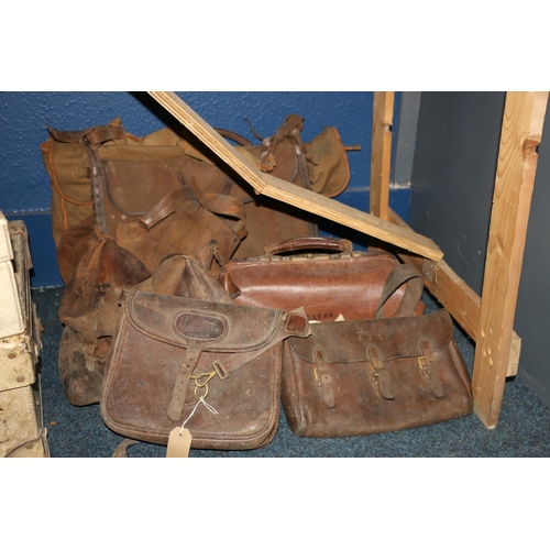 387 - Leather satchels, a Gladstone bag, etc.