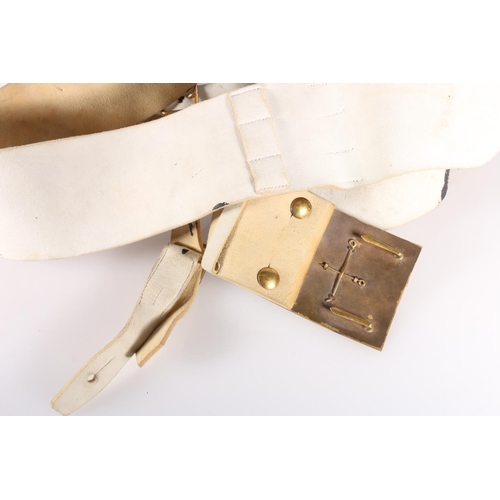 393 - Royal Scots shoulder belt plate on white leather belt.