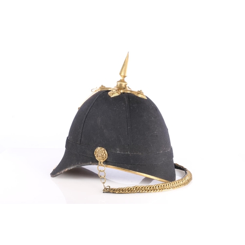 395 - Hawkes and Co of London, black cloth covered spiked helmet, label to the interior 'H Clerk 3/E Surre... 