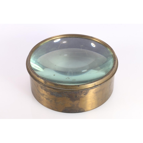 78 - Large brass magnifying dump, 17.5cm diameter.