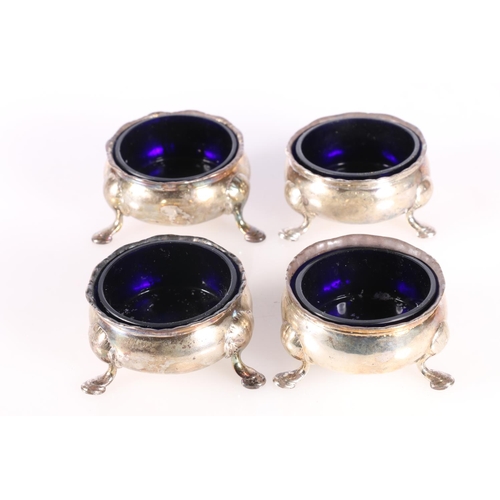 81 - Set of four Georgian silver salts raised on three support with pad feet, marks rubbed, 332g without ... 