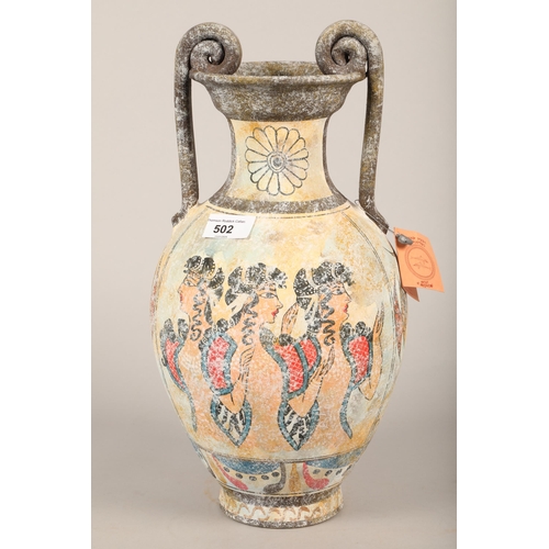 502 - Twin-handled vase in the style of Minoan pottery, modern reproduction made in Greece