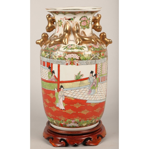 523 - Large Oriental twin-handled vase with base