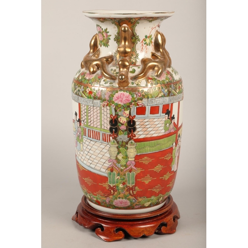 523 - Large Oriental twin-handled vase with base