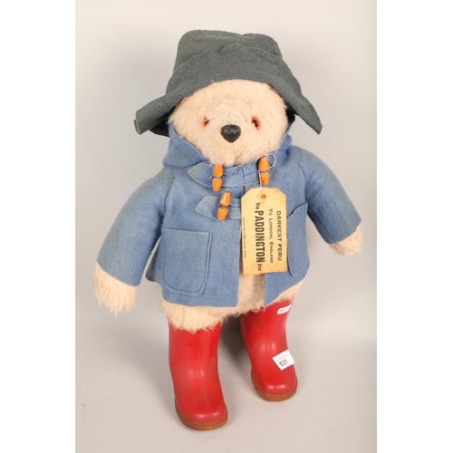 531 - Paddington Bear figure with 'Darkest Peru to London' tag