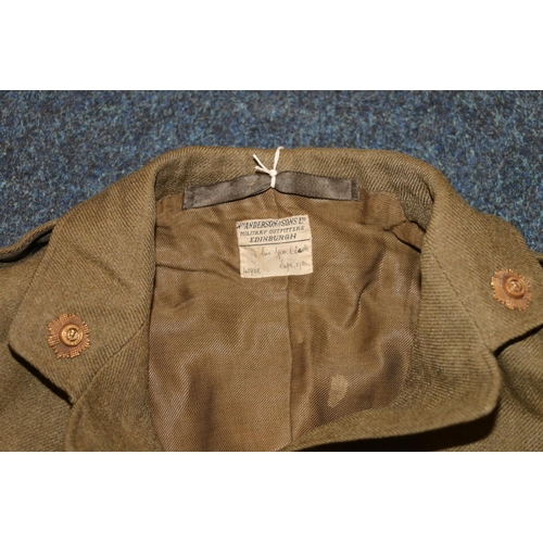 349C - WWI British army green khaki jacket, the interior with Anderson and Sons of Edinburgh label penned '... 