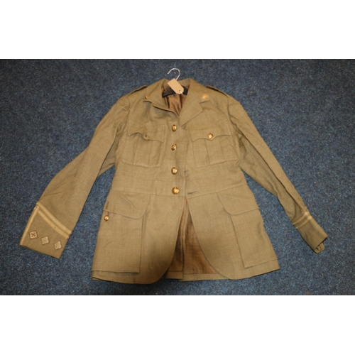 349D - British army green khaki jacket having Royal Scots brass buttons and collar buttons and lower sleeve... 