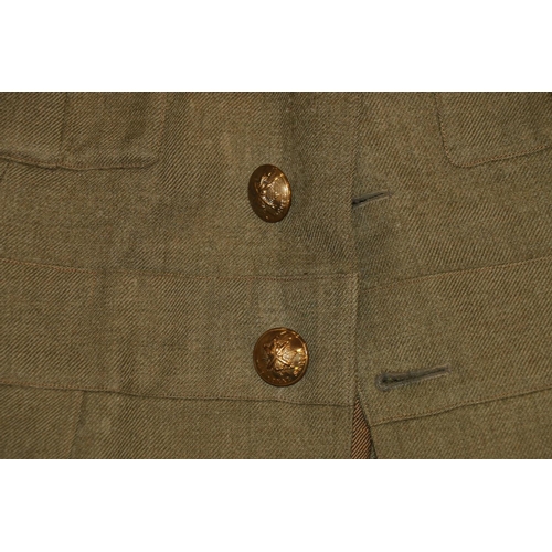 349D - British army green khaki jacket having Royal Scots brass buttons and collar buttons and lower sleeve... 