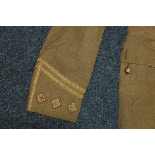 349D - British army green khaki jacket having Royal Scots brass buttons and collar buttons and lower sleeve... 