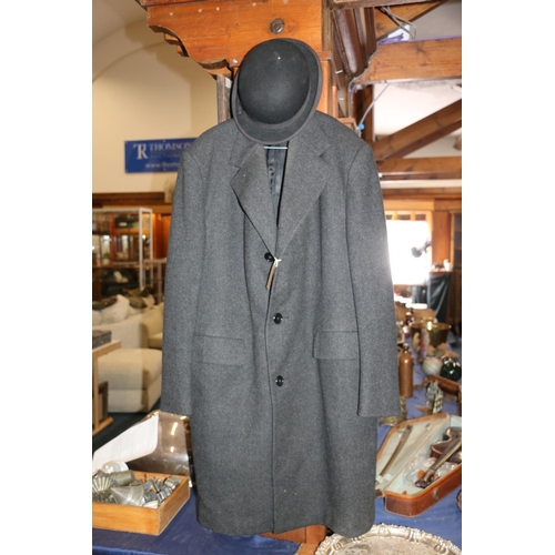 349F - Forsyth of Edinburgh Macintosh style Crombie wool jacket and a Lock and Co of London bowler hat.