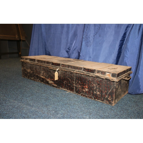 380A - Black metal military trunk by Flight of Winchester, the top with plaque 'Lt Col G D Clerk Bart 3rd B... 