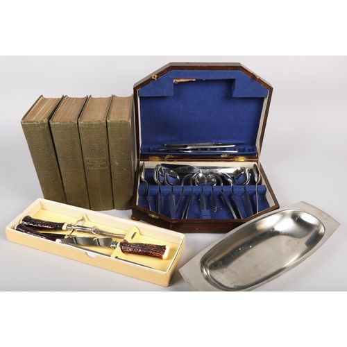 355 - Silver plated cutlery, four volumes of The Poetry of Robert Burns: Centenary Edition, etc... 