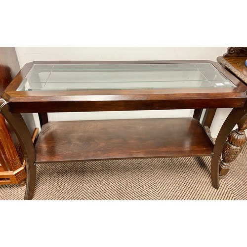 508 - Dark oak hall table with glass top