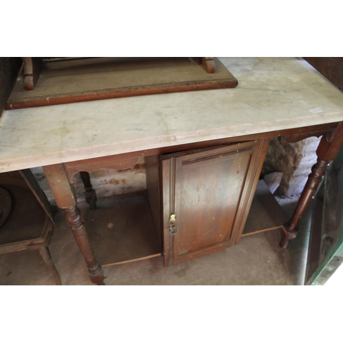 239A - Mahogany washstand with marble top and gallery back 112w x 56d and a pine dressing glass.