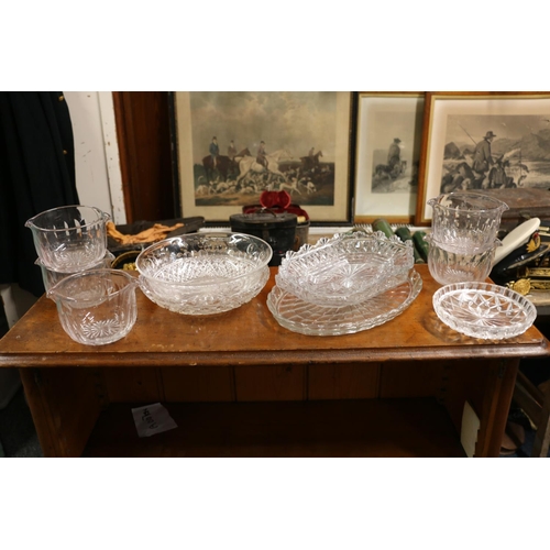 174A - Set of five cut glass porringers and a collection of cut glass dishes, possibly from centrepieces.