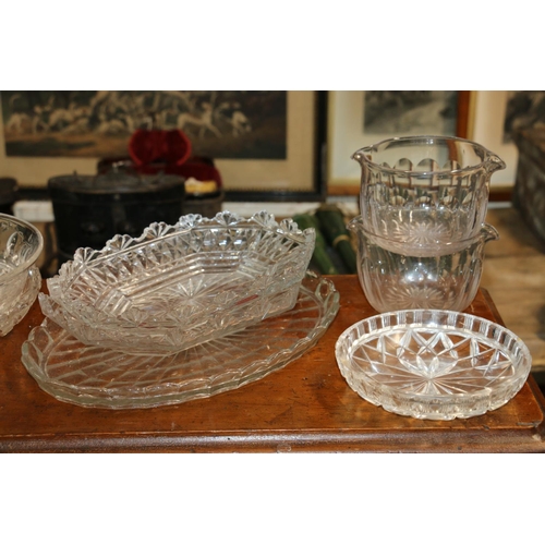 174A - Set of five cut glass porringers and a collection of cut glass dishes, possibly from centrepieces.