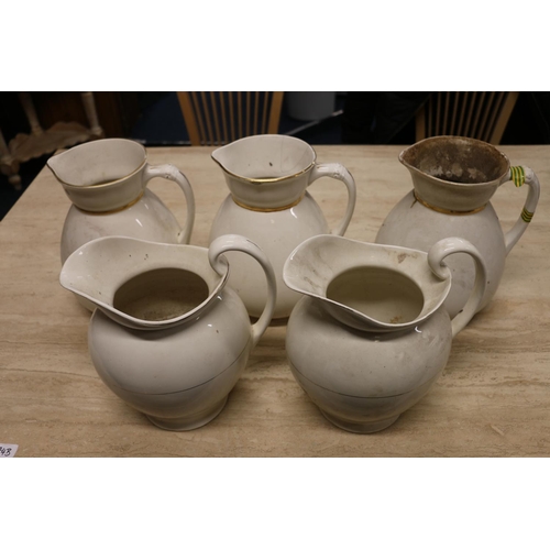 174B - Five Victorian porcelain wash jugs.