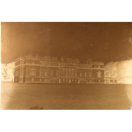 364 - Pine crate containing old photograph negatives to include Penicuik House, plate size 30cm x 37cm.