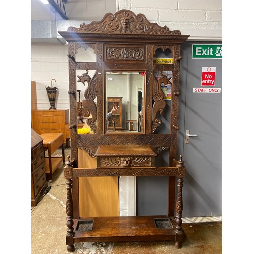 541 - Oak hall stand with coat and umbrella rack