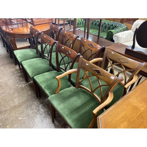 551 - Eight mahogany dining chairs with green upholstery (8)