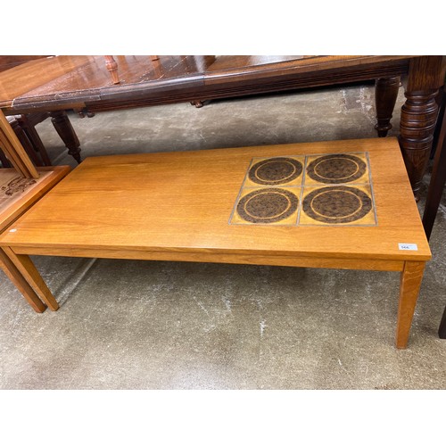 566 - Large mid-century lounge teak table with four tiles on top 136 x 62 x 40 cm