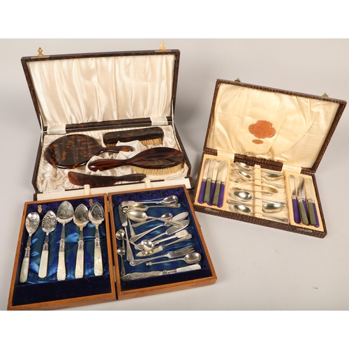 381 - Two boxes of silver plated cutlery and dressing set