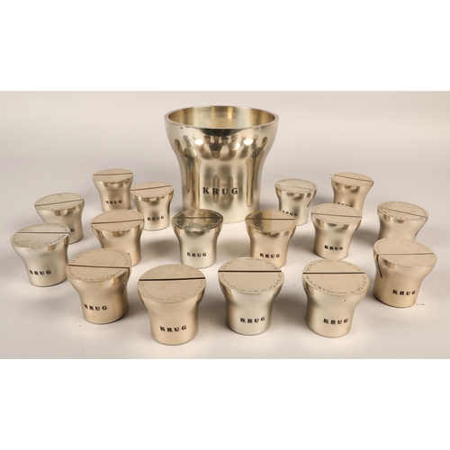 388 - Krug Champagne bucket with various stainless steel Krug place card holders