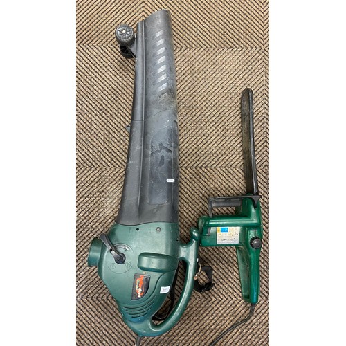 485 - Electric garden leaf blower and electric chainsaw