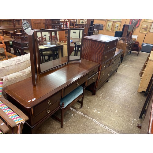 585 - Stag Bedroom suite comprising dressing table with triptych mirror and stool, tall boy, three drawer ... 