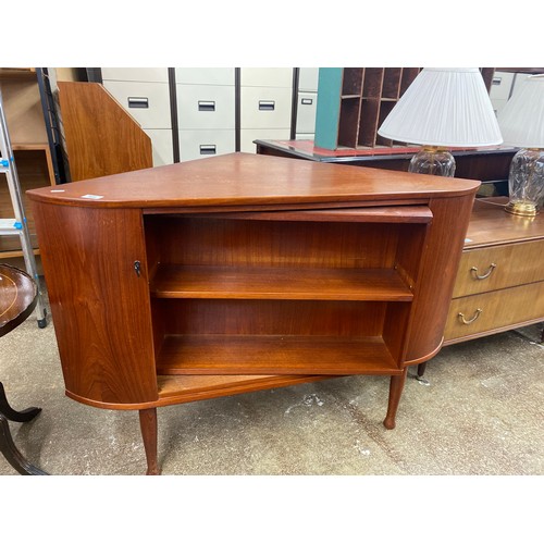 594 - Vintage mid century teak corner drinks cabinet with revolving section, 67 cm deep 11 cm wide, 7... 