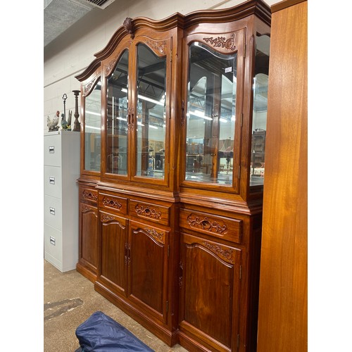 621 - Cherrywood break front display case over cupboard, 172 x 46 x 200 cm