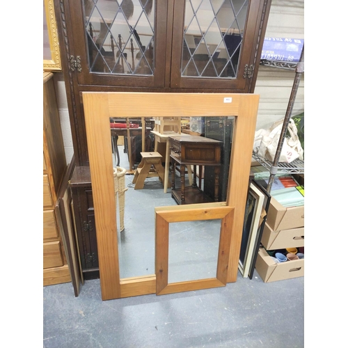 493 - Large and small modern pine wall mirrors.