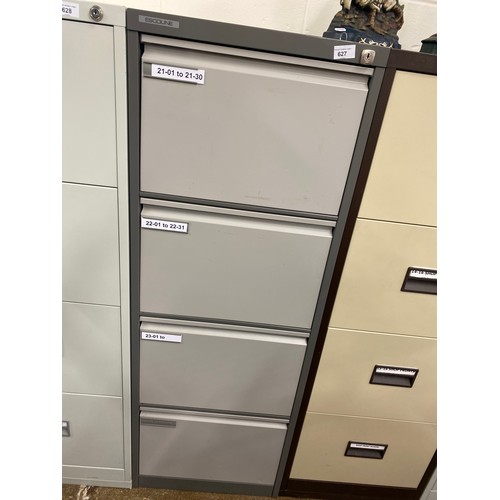 627 - Four drawer grey filing cabinet, 132 x 62 x 47 cm