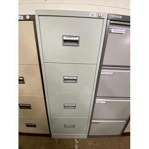 628 - Four drawer grey filing cabinet, 132 x 62 x 47 cm