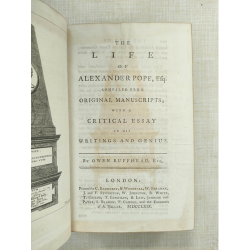 74 - RUFFHEAD OWEN.  The Life of Alexander Pope Esq. Compiled from Original Manuscripts with a ... 