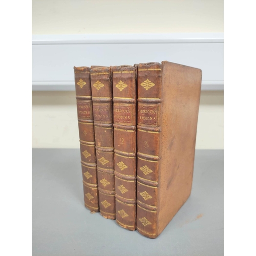 77 - SHERLOCK THOMAS.  Several Discourses Preached at the Temple Church. 4 vols. Calf, some int... 