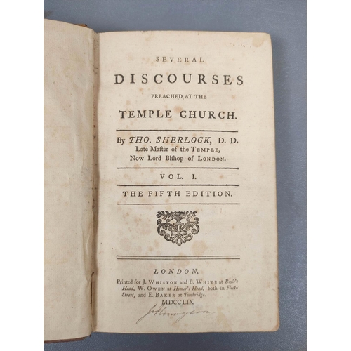 77 - SHERLOCK THOMAS.  Several Discourses Preached at the Temple Church. 4 vols. Calf, some int... 