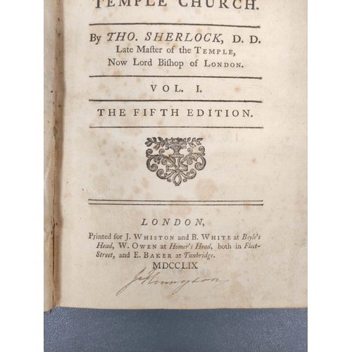 77 - SHERLOCK THOMAS.  Several Discourses Preached at the Temple Church. 4 vols. Calf, some int... 