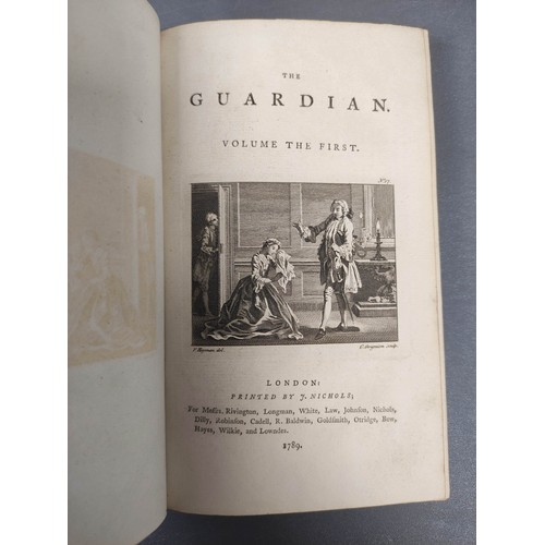 78 - The Rambler.  3 vols. Eng. port. frontis of Dr. Johnson. Rebacked old calf. 1794; also The... 