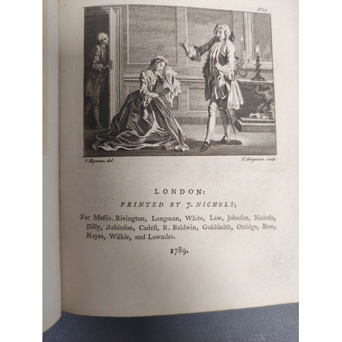 78 - The Rambler.  3 vols. Eng. port. frontis of Dr. Johnson. Rebacked old calf. 1794; also The... 