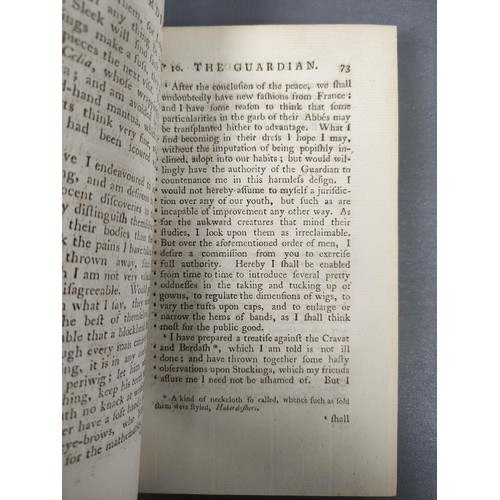 78 - The Rambler.  3 vols. Eng. port. frontis of Dr. Johnson. Rebacked old calf. 1794; also The... 