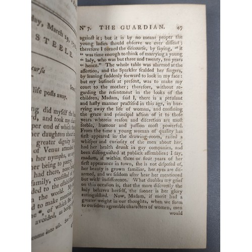 78 - The Rambler.  3 vols. Eng. port. frontis of Dr. Johnson. Rebacked old calf. 1794; also The... 